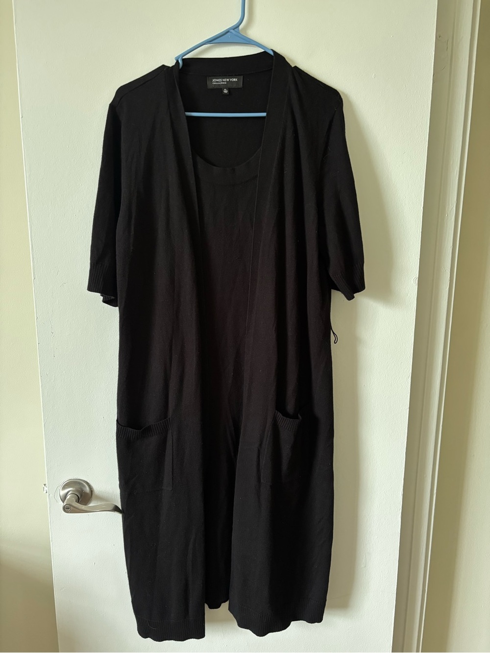 Jones New York Black Open-Front Long Knit Duster